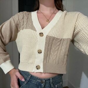 Love Tree Two-Tone Button-Up Cardigan